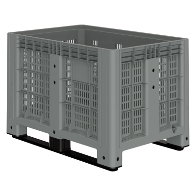 Большой контейнер 1200x800x800 мм iBOX светло-серый c перфорированными стенками и дном, на полозьях