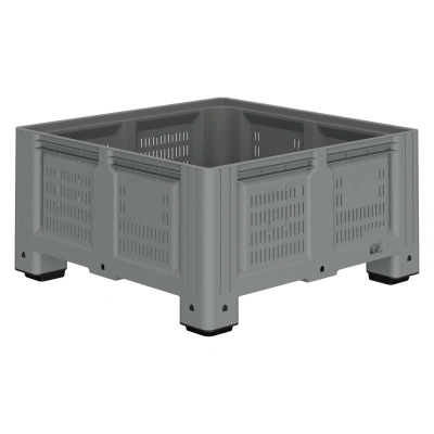 Большой контейнер 1130x1130x580 мм iBOX светло-серый c перфорированными стенками и дном, на ножках