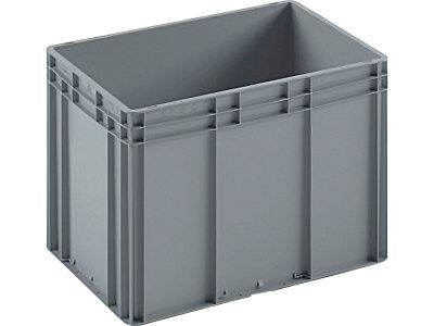 Ящик п/п 600х400х420 сплошной, гладкое дно, закрытые ручки, объем 85, серый, код:27441