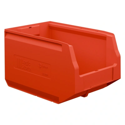 Складской лоток Logic Store 350х225х200 мм красный с отверст. для продольн. перегород. и накл. 100х70 мм
