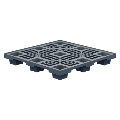 Пластиковый паллет 1100x1100x140 мм серый перфорированный на ножках с бортиком