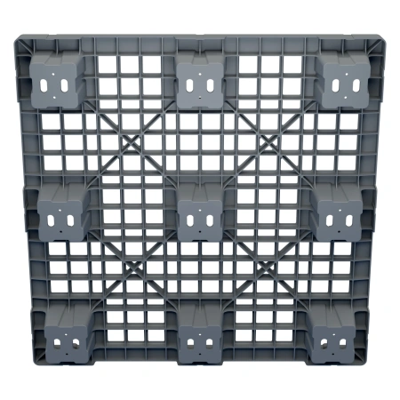 Пластиковый паллет 1100x1100x140 мм серый перфорированный на ножках с бортиком