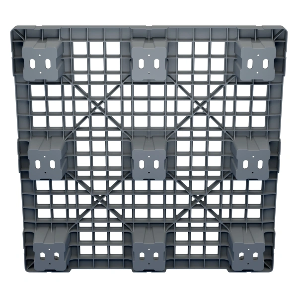 Пластиковый паллет 1100x1100x140 мм серый перфорированный на ножках с бортиком