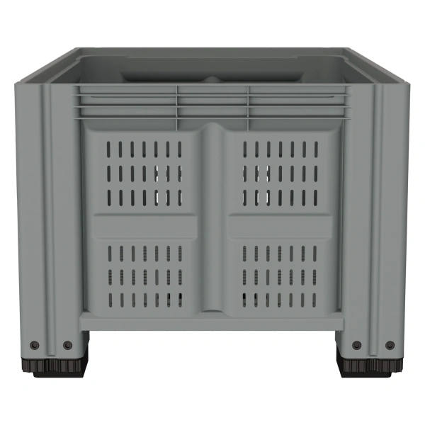 Большой контейнер 1200x1000x780 мм iBOX светло-серый c перфорированными стенками и дном, на полозьях