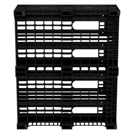 Пластиковый паллет BottleRack 1200х1000х380 мм чёрный ЭКО перфорированный на ножках с бортиком для бутылей