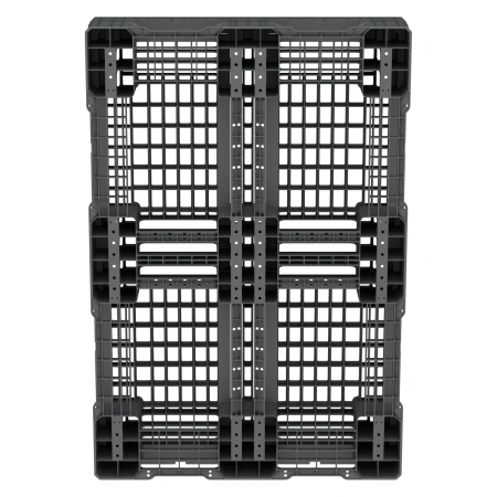 Пластиковый паллет 1210x810x150 мм серый перфорированный на 6-ти полозьях с бортиком
