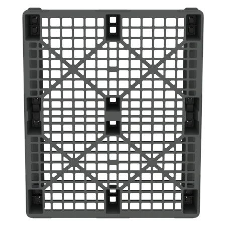 Пластиковый паллет 1200x1000x145 мм серый перфорированный на 2-х полозьях с бортиком