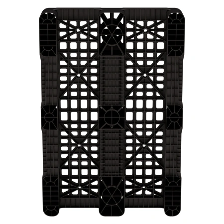 Пластиковый паллет 1200x800x150 мм чёрный перфорированный на 3-х полозьях с бортиком