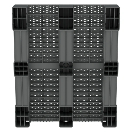 Пластиковый паллет 1200x1000x150 мм серый перфорированный на 3-х полозьях без бортика