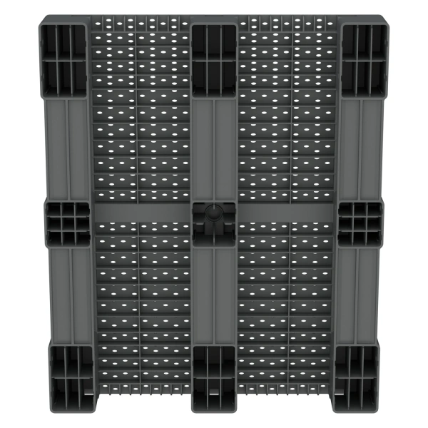 Пластиковый паллет 1200x1000x150 мм серый перфорированный на 3-х полозьях без бортика