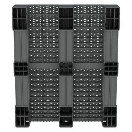 Пластиковый паллет 1200x1000x150 мм серый перфорированный на 3-х полозьях с бортиком