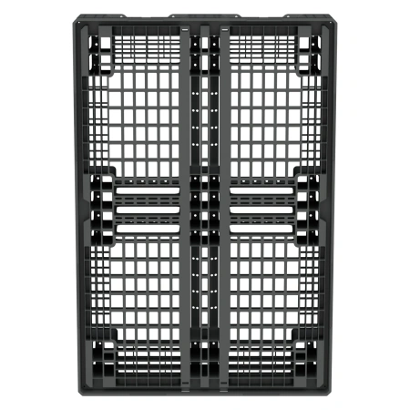 Пластиковый паллет 1210x810x150 мм серый перфорированный на 6-ти полозьях с бортиком