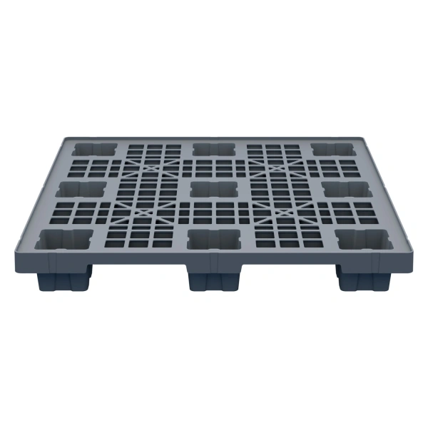 Пластиковый паллет 1100x1100x140 мм серый перфорированный на ножках с бортиком