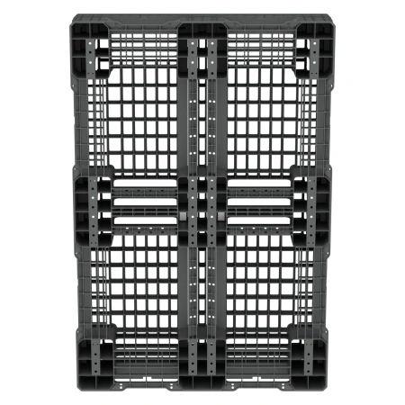 Пластиковый паллет 1210х810х150 мм серый перфорирован. на 6-ти полозьяx с бортиком и 2-мя трубами усиления