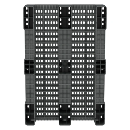 Пластиковый паллет 1200x800x150 мм серый перфорированный на 3-х полозьях с бортиком