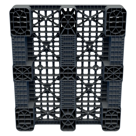 Пластиковый паллет 1200x1000x150 мм серый многооборотный перфорированный на 3-х полозьях с бортиком