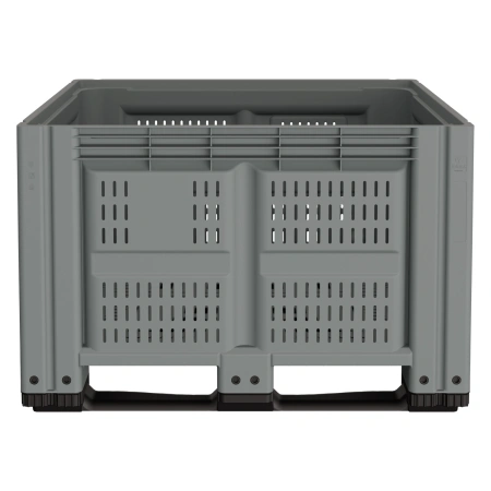 Большой контейнер 1200x1000x780 мм iBOX светло-серый c перфорированными стенками и дном, на полозьях