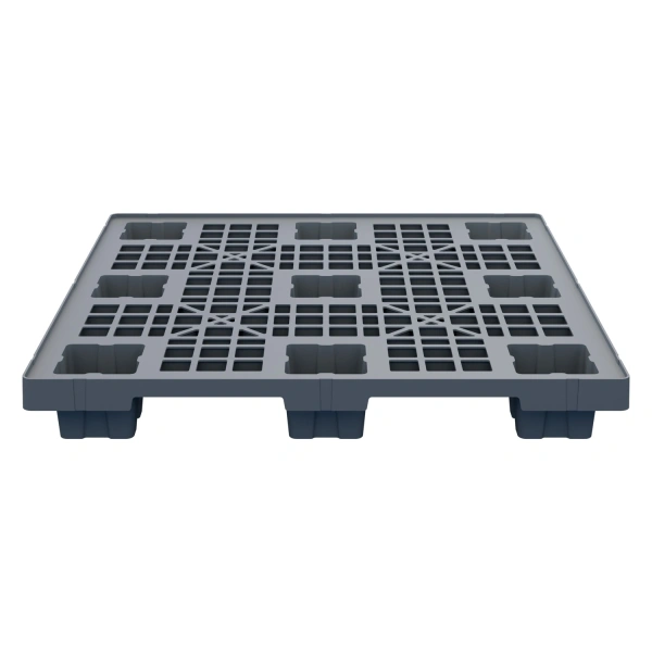 Пластиковый паллет 1100x1100x140 мм серый перфорированный на ножках с бортиком